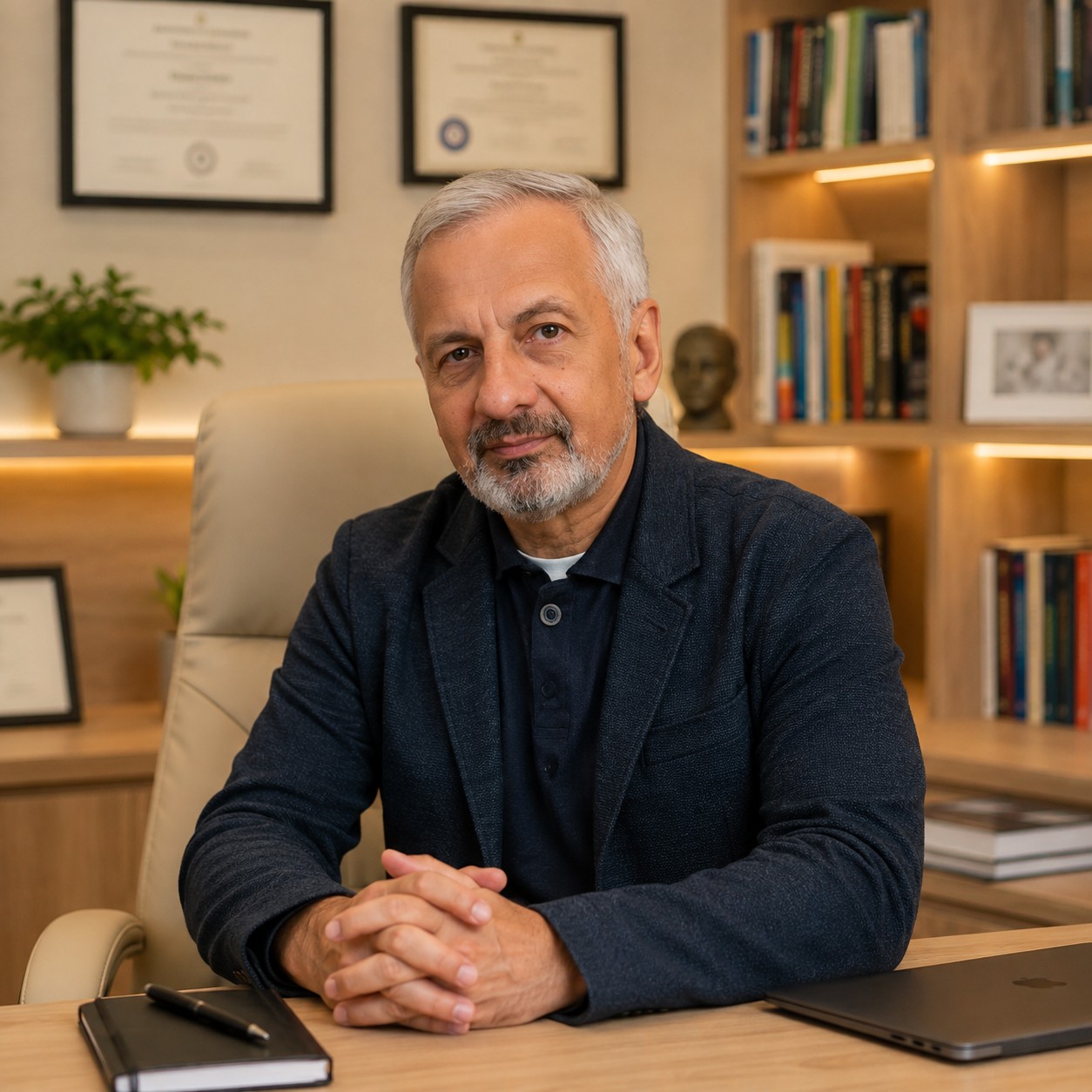 Dr. Miguel Castro, psiquiatra e psicoterapeuta em seu consultório em Porto Alegre.